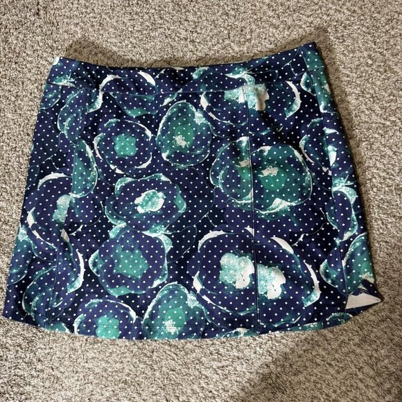 Adidas Golf Skort Womens Large Navy Blue Teal Floral Polka Dot Stretch AE9427 - Picture 1 of 12